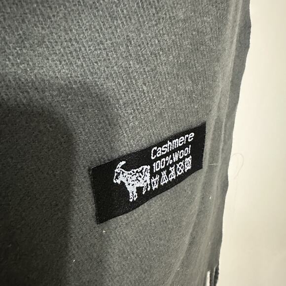 Gray Cashmere Wool Scarf Floral Embroidered Shawl Wrap Fringe Long 78 x 27 In. - Picture 5 of 14